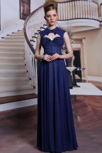 Cute Beading Navy Blue Zipper Sleeveless Floor Length