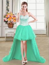 Sexy Turquoise Ball Gowns Sweetheart Sleeveless Organza High Low Lace Up Beading Homecoming Dress