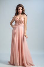 Pretty Chiffon Sleeveless With Train Evening Dress Brush Train and Beading