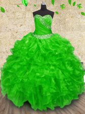 Adorable Floor Length Quinceanera Gown Organza Sleeveless Beading and Appliques and Ruffles and Ruching