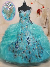 Adorable Floor Length Teal Quinceanera Dress Sweetheart Sleeveless Zipper