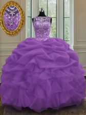 Decent Pick Ups Floor Length Purple Quince Ball Gowns Scoop Sleeveless Lace Up