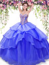  Organza Sleeveless Floor Length Sweet 16 Dresses and Beading and Ruffled Layers