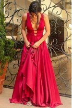  With Train Red Prom Gown Chiffon Brush Train Sleeveless Beading