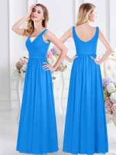Smart Chiffon Sleeveless Floor Length Quinceanera Court Dresses and Ruching