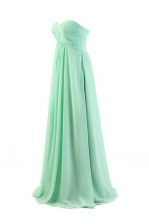 Super Apple Green A-line Sweetheart Sleeveless Chiffon Floor Length Zipper Pleated Dress for Prom