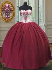 Custom Fit Burgundy Vestidos de Quinceanera Military Ball and Sweet 16 and Quinceanera with Embroidery Sweetheart Sleeveless Lace Up