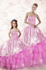 Stylish Sleeveless Organza Floor Length Lace Up Sweet 16 Dress in Lilac with Embroidery and Ruffled Layers
