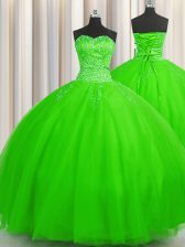 Enchanting Puffy Skirt Sleeveless Lace Up Floor Length Beading Sweet 16 Dress