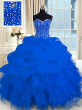  Sweetheart Sleeveless Lace Up Sweet 16 Dresses Royal Blue Organza