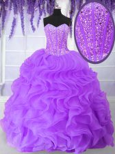  Floor Length Purple Vestidos de Quinceanera Organza Sleeveless Beading and Ruffles