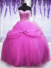  Lilac Lace Up Sweetheart Beading and Sequins and Bowknot Quinceanera Gowns Tulle Sleeveless