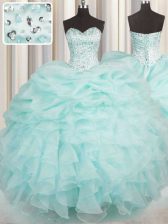  Aqua Blue Lace Up Quinceanera Dresses Beading and Ruffles Sleeveless Floor Length