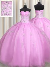 Sweetheart Sleeveless Lace Up Sweet 16 Dress Lilac Organza