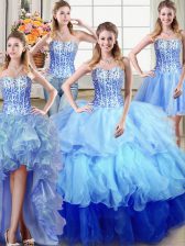  Four Piece Ruffles and Sequins Sweet 16 Dresses Multi-color Lace Up Sleeveless Floor Length
