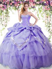  Beading and Pick Ups 15th Birthday Dress Lavender Lace Up Sleeveless Floor Length