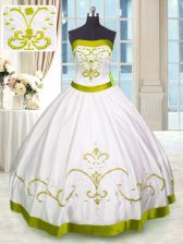 Fitting White Lace Up Quinceanera Dress Embroidery Sleeveless Floor Length