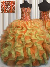 Simple Visible Boning Beaded Bodice Multi-color Organza Lace Up Quinceanera Gown Sleeveless Floor Length Beading and Ruffles