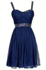 New Style Navy Blue Zipper Straps Sequins Chiffon Sleeveless