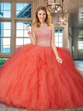 High End Scoop Backless Tulle Sleeveless Floor Length Sweet 16 Dress and Beading and Ruffles