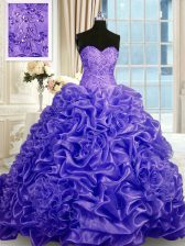  Organza Sleeveless Quince Ball Gowns Sweep Train and Beading and Pick Ups