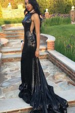 Dazzling Mermaid Black Taffeta Zipper Sleeveless Sweep Train Ruching