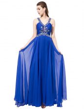  With Train Empire Sleeveless Royal Blue Prom Dresses Sweep Train Criss Cross