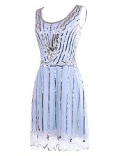  Scoop Sleeveless Tulle Prom Dress Sequins Side Zipper