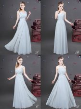 Best Grey Chiffon Zipper Court Dresses for Sweet 16 Sleeveless Floor Length Ruching