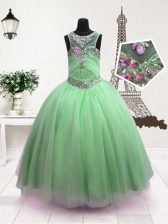 Wonderful Scoop Apple Green Sleeveless Beading Floor Length Little Girls Pageant Dress