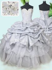  Grey Sweetheart Lace Up Beading and Sequins and Pick Ups Quinceanera Gowns Sleeveless