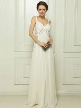  White Spaghetti Straps Neckline Ruching Prom Dresses Sleeveless Zipper