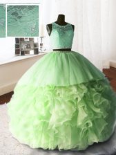 Simple Scoop Sleeveless Brush Train Beading and Lace and Ruffles Zipper Sweet 16 Dresses