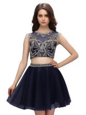  Scoop Navy Blue Criss Cross Dress for Prom Beading Sleeveless Mini Length