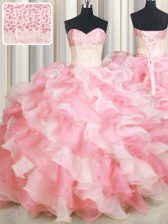 Vintage Visible Boning Two Tone Floor Length Ball Gowns Sleeveless Pink And White Ball Gown Prom Dress Lace Up