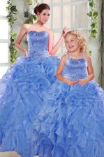 Trendy Sleeveless Lace Up Floor Length Beading and Ruffles Sweet 16 Dress