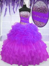  Multi-color Lace Up Sweet 16 Quinceanera Dress Beading and Ruffled Layers and Pick Ups Sleeveless Floor Length