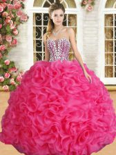  Sweetheart Sleeveless Organza Ball Gown Prom Dress Beading and Ruffles Lace Up