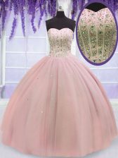 Stylish Sweetheart Sleeveless Lace Up Sweet 16 Dress Baby Pink Tulle