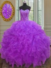  Sleeveless Beading and Ruffles Lace Up Quinceanera Dresses