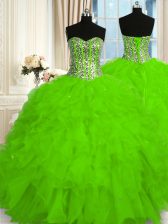 Custom Fit Sleeveless Lace Up Floor Length Beading and Ruffles 15th Birthday Dress