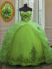  Ball Gowns Organza Sweetheart Sleeveless Beading and Appliques and Pick Ups With Train Lace Up Quinceanera Dresses Court Train