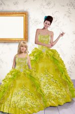  Yellow Sweetheart Lace Up Beading and Embroidery and Pick Ups Quinceanera Dresses Sleeveless