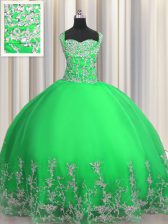 Romantic Floor Length Apple Green Vestidos de Quinceanera Straps Sleeveless Lace Up