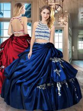  Scoop Royal Blue Taffeta Backless Ball Gown Prom Dress Sleeveless Floor Length Beading and Appliques and Pick Ups