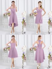  Halter Top Chiffon Sleeveless High Low Quinceanera Court of Honor Dress and Ruching