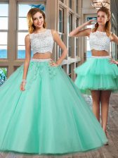 Exceptional Apple Green Bateau Side Zipper Beading and Appliques 15th Birthday Dress Sleeveless