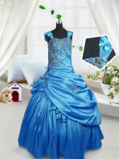  Pick Ups Column/Sheath Little Girl Pageant Gowns Aqua Blue Straps Satin Sleeveless Floor Length Zipper