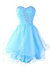 Shining Sweetheart Sleeveless Homecoming Dress Mini Length Beading and Ruffled Layers Aqua Blue Organza