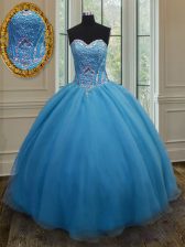 Vintage Floor Length Baby Blue Vestidos de Quinceanera Sweetheart Sleeveless Lace Up